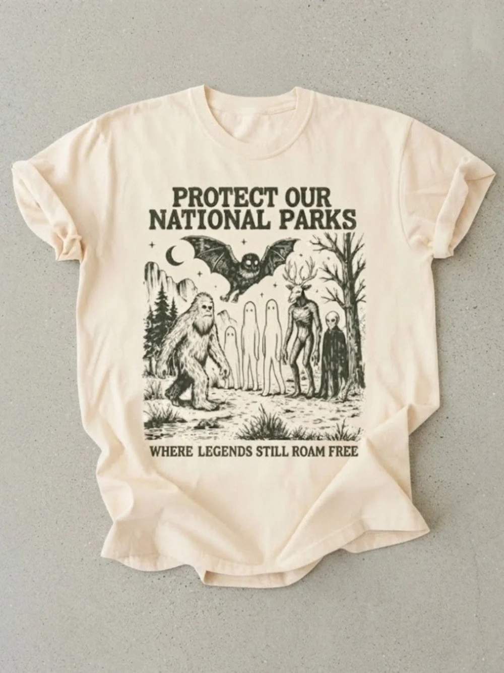 Protect Our National Parks Bigfoot Graphic Cream Gildan T-Shirt